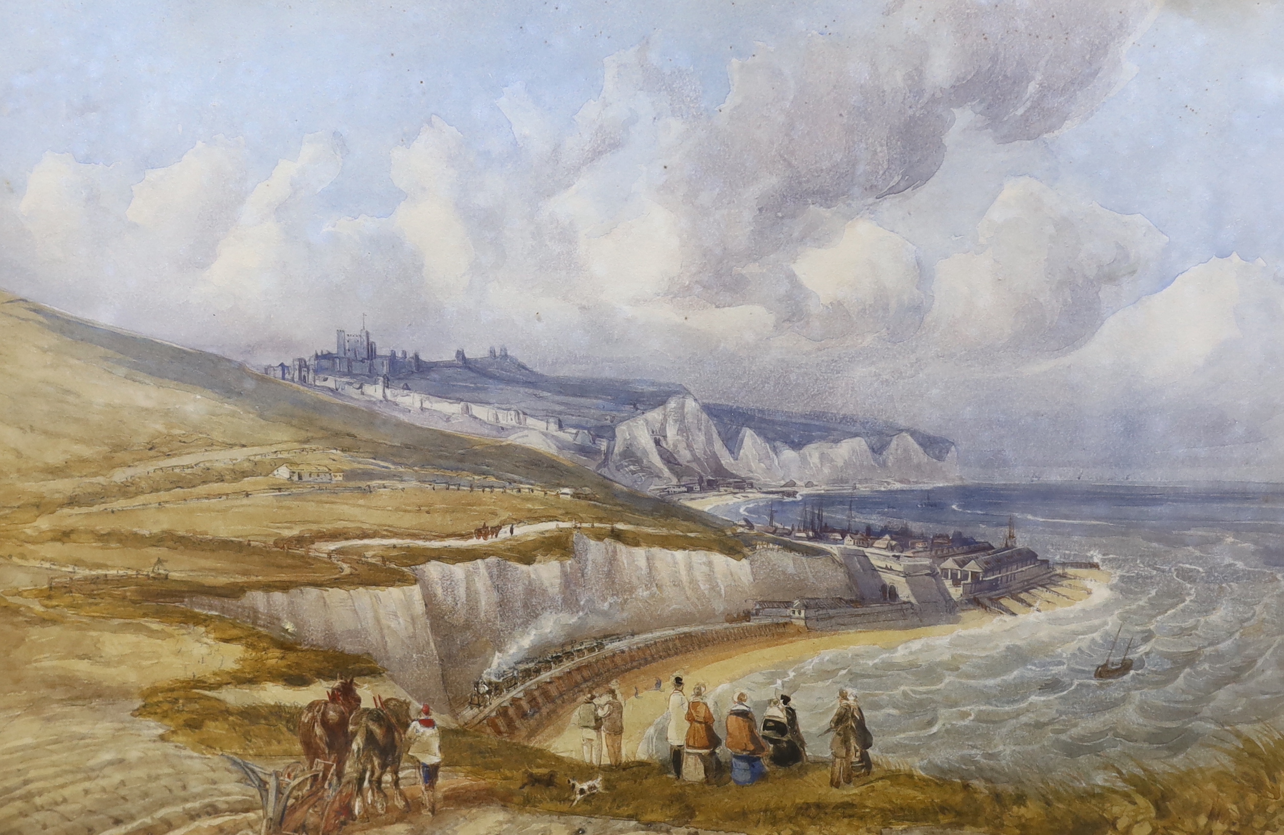 Attributed to William Heath (1795-1840), set of four watercolours, Views around Dover, including the Castle and another of East Barnet, the latter inscribed verso and dated 1837, 29 x 44cm